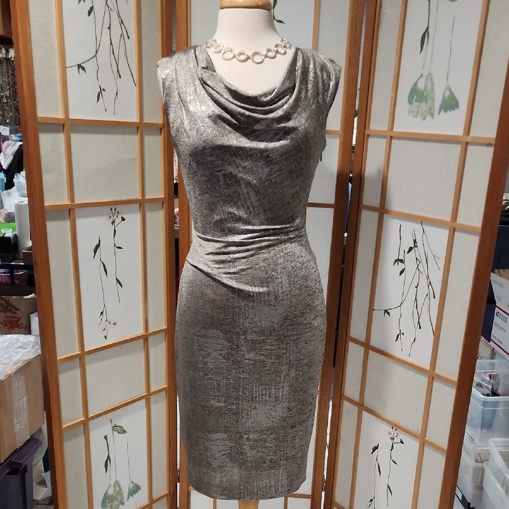 Vincent Camuto Chic Metallic Sleeveless Midi Dress Size 6
